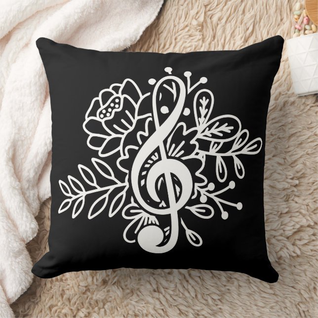 Coussin Moderne Floral Treble Clef Black Music Amateurs (Couverture)