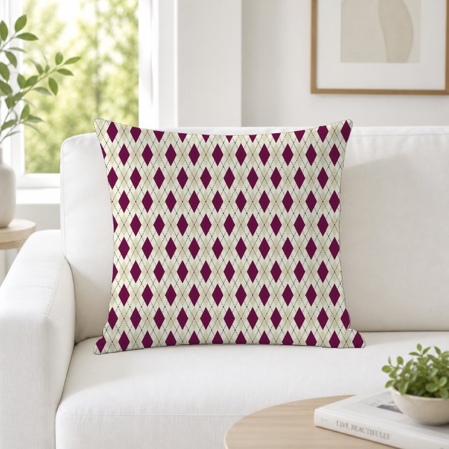 Coussin Moderne Géométrique Argyle Beige Violet (Créateur téléchargé)