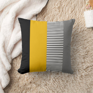 Coussin Moderne Géométrique Rayée Minimaliste Jaune et Gri