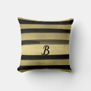 Coussin Moderne Glamour Noir & Or Coup de Pinceau Rayure C