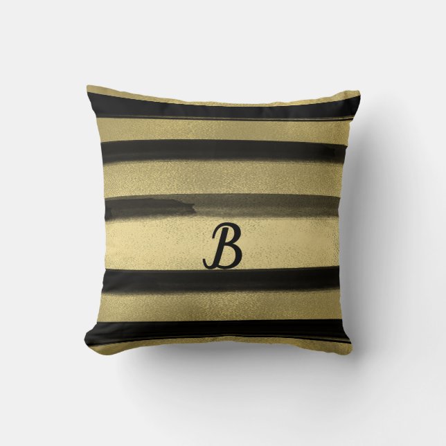 Coussin Moderne Glamour Noir & Or Coup de Pinceau Rayure C (Recto)