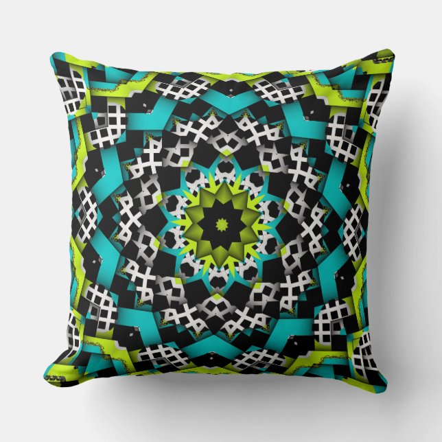 Coussin Moderne Graphisme Vert Bleu Noir Blanc Motifs (Recto)