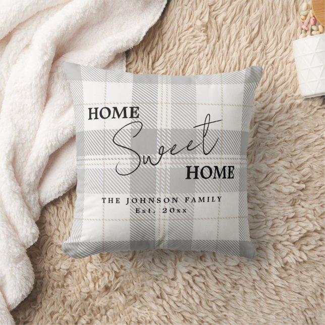 Coussin Moderne gris blanc Nom de famille Maison douce Mai (Couverture)