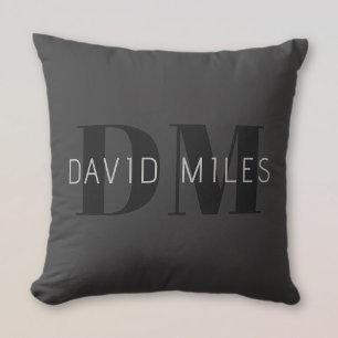 Coussin Moderne Gris foncé & Noms et monogrammes modifiabl