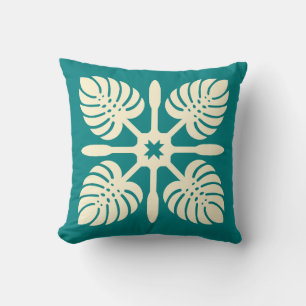 Coussin Moderne Hawaiian Quilt Green Paddle Monstera Islan