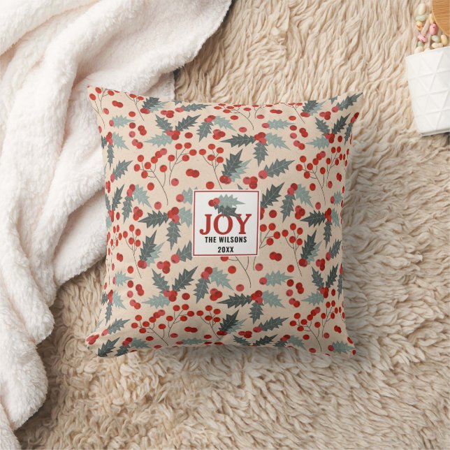 Coussin Moderne Holly Berry Noël Botanique Joie Famille (Couverture)