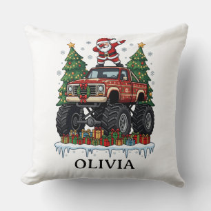 Coussin Moderne jeté de camion monstre de Noël avec nom pe