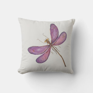 Coussin Moderne jolie libellule rose sur fond argenté