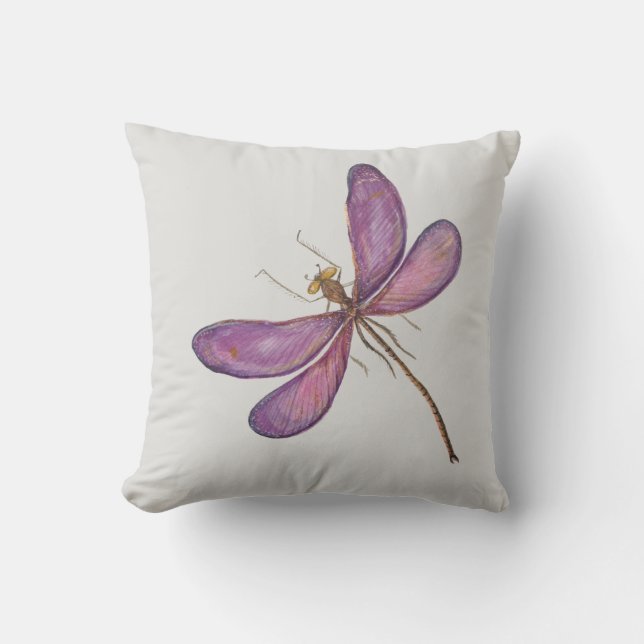 Coussin Moderne jolie libellule rose sur fond argenté (Recto)