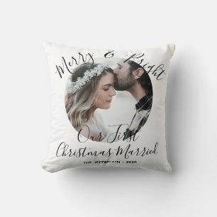 Coussin Moderne Joyeux brillant Premier Noël Marqué Photo