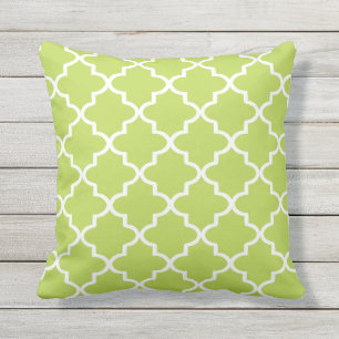 Coussin Moderne Lime Green et blanc Quatrefoil marocain