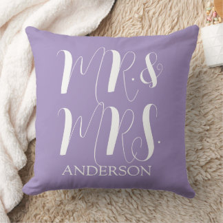 Coussin Moderne Mariage Script Mari et Femme Violet