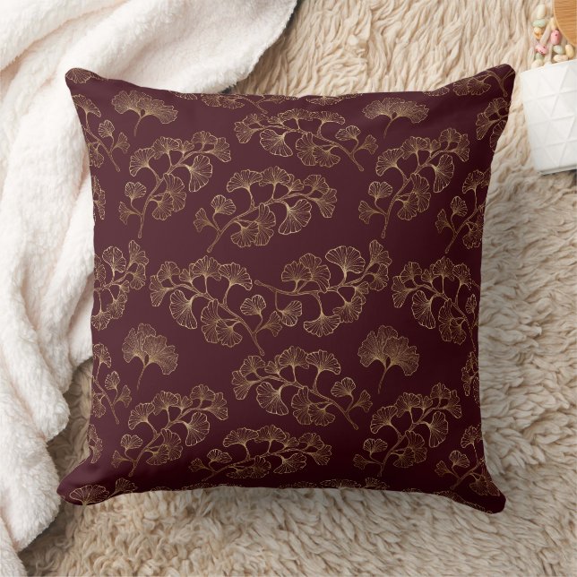 Coussin Moderne Minimaliste Feuille d'Or Marron (Couverture)