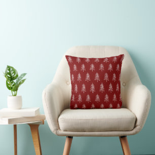 Coussin Moderne minimaliste Motif d'arbre de Noël rouge