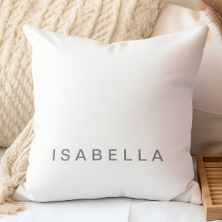 Coussin Moderne Minimaliste Nom Personnalisé Blanc, Gris