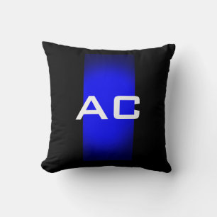 Coussin Moderne Monogramme Bleu Plaine Noire