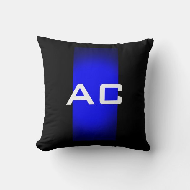 Coussin Moderne Monogramme Bleu Plaine Noire (Recto)