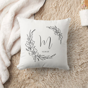 Coussin Moderne Monogramme Florale Calligraphie de couronn