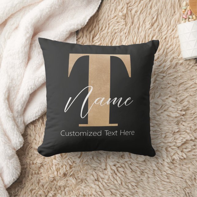 Coussin Moderne Monogramme Initiale T & Nom Personnalisé (Couverture)