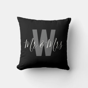 Coussin Moderne monogramme noir et blanc M. Mme