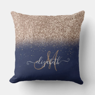 Coussin Moderne Monogramme Pailleté Ombré Bleu Nuit