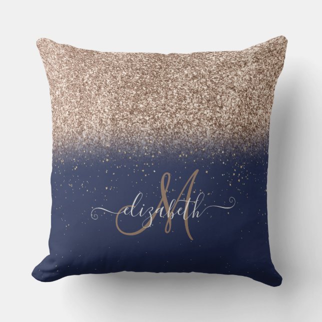 Coussin Moderne Monogramme Pailleté Ombré Bleu Nuit  (Recto)
