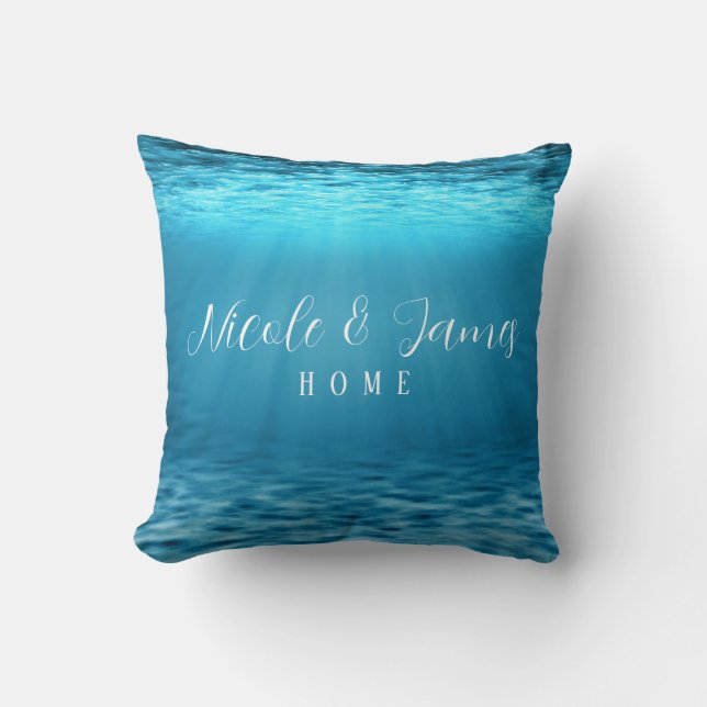 Coussin Moderne monogramme sous-marin bleu profond (Recto)
