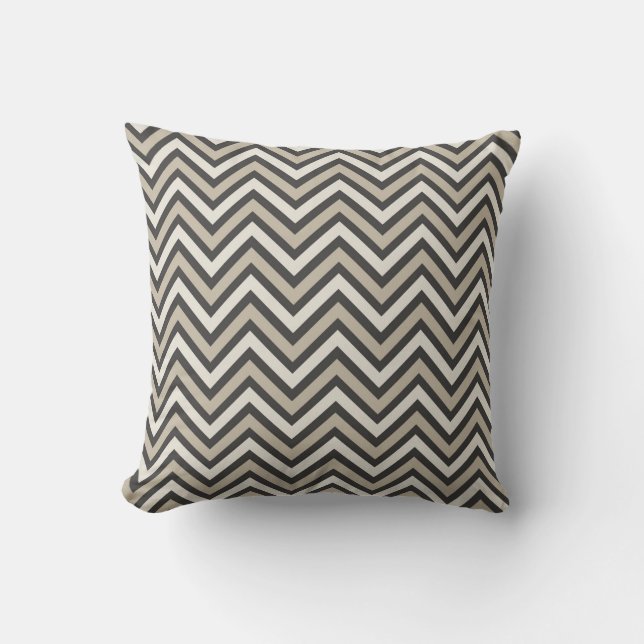 Coussin Moderne motif chevron noir blanc taupe (Recto)