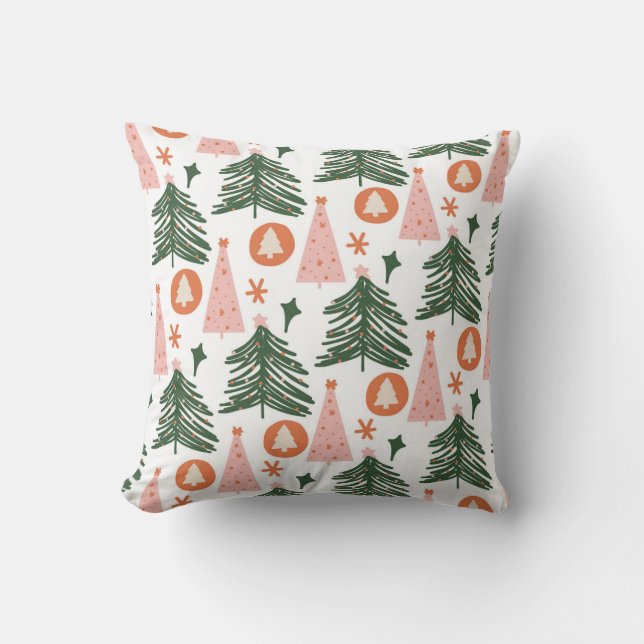 Coussin Moderne motif d'arbre de Noël vert rose pour les F (Recto)