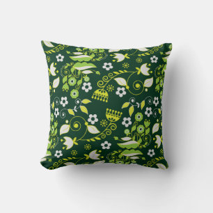Coussin Moderne motif floral scandinave vert foncé