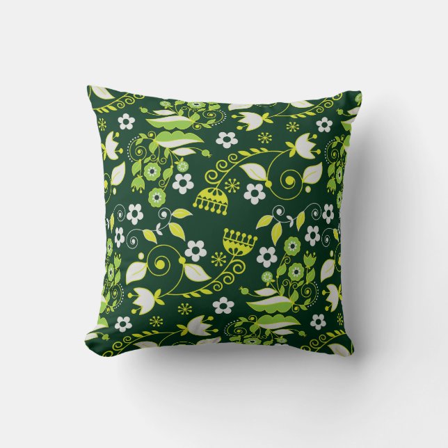 Coussin Moderne motif floral scandinave vert foncé (Recto)