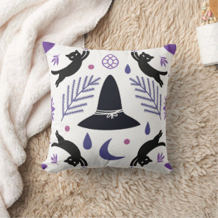Coussin Moderne motif Witchcore avec chats noirs, sorcière