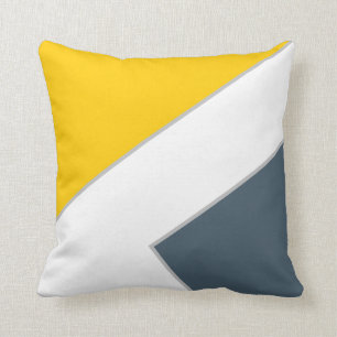 Coussin Moderne moutarde bleu foncé bloc de couleur géomét