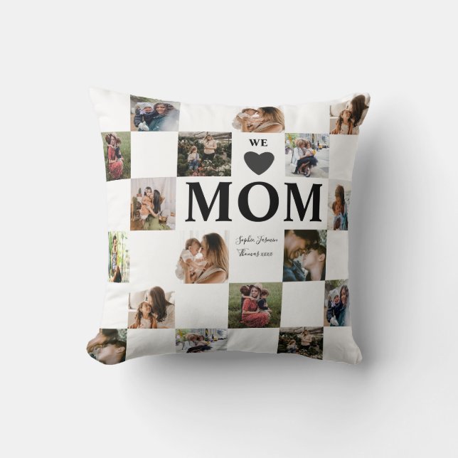Coussin Moderne Multi Photo Black & White Maman Jouer Orei (Recto)