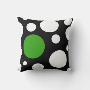 Coussin moderne noir blanc & vert avec cercles