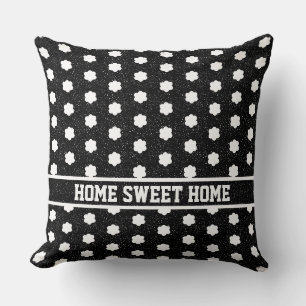 Coussin moderne noir et blanc rétro floral