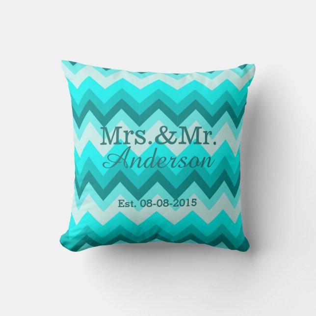 Coussin moderne ombre turquoise chevron m et mme (Recto)