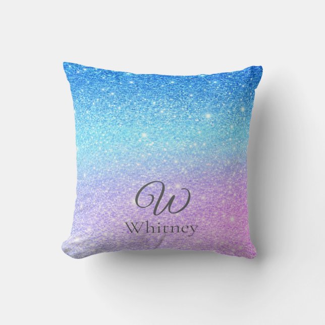 Coussin Moderne Pailleté Ombré Violet Chic Bleu (Recto)