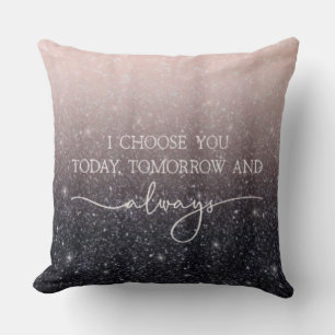 Coussin Moderne Paillettes Noir Et Rose « Je Te Choisis »