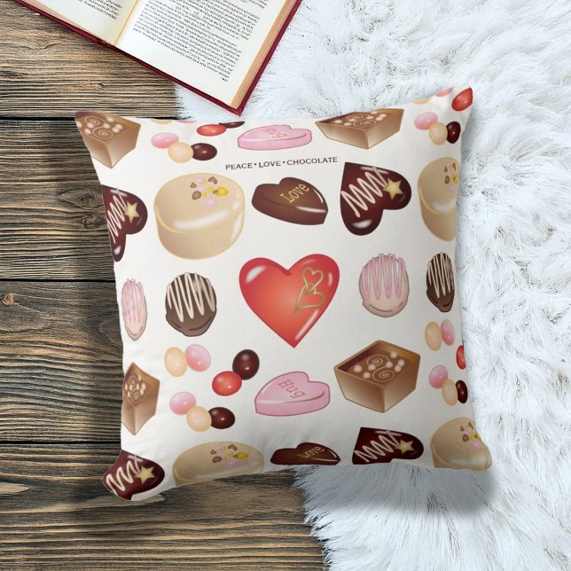 Coussin Moderne Paix Amour Chocolat Coeur de bonbons (Créateur téléchargé)
