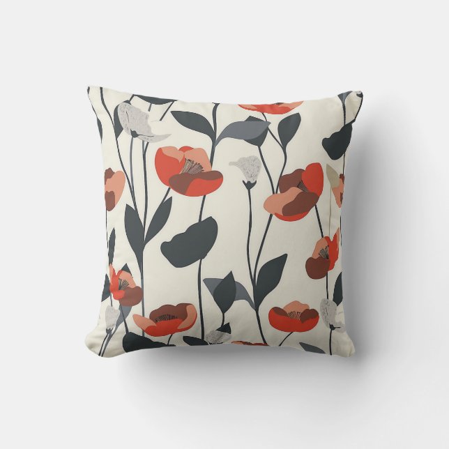 Coussin Moderne Pavot Floral Style Maison Décor Cuisine (Recto)