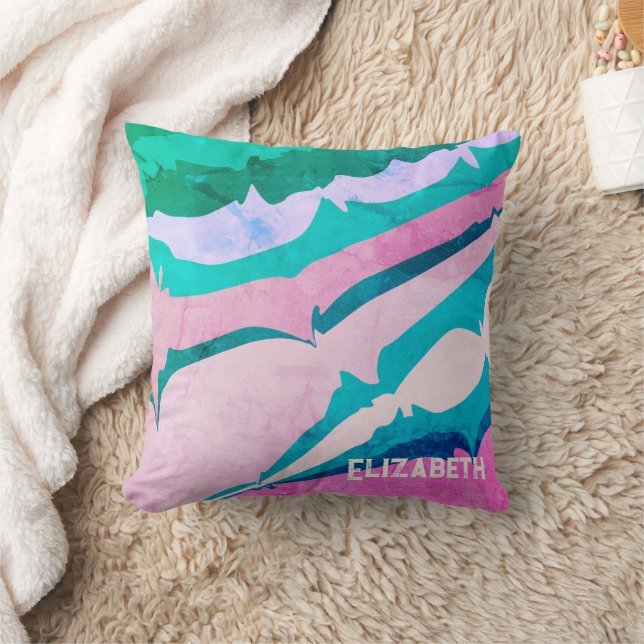 Coussin Moderne Personnalisé Pastel Vert Rose Abstrait (Couverture)