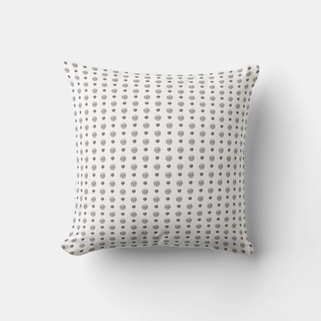 Coussin Moderne petits pois gris argenté sur fond blanc (Recto)