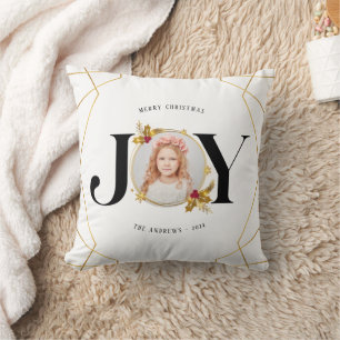 Coussin Moderne Photo de Famille Géométrique Noël Or