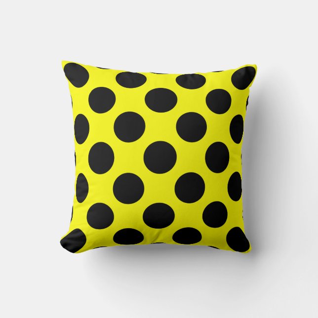 Coussin moderne, pois noir géant sur le jaune (Recto)