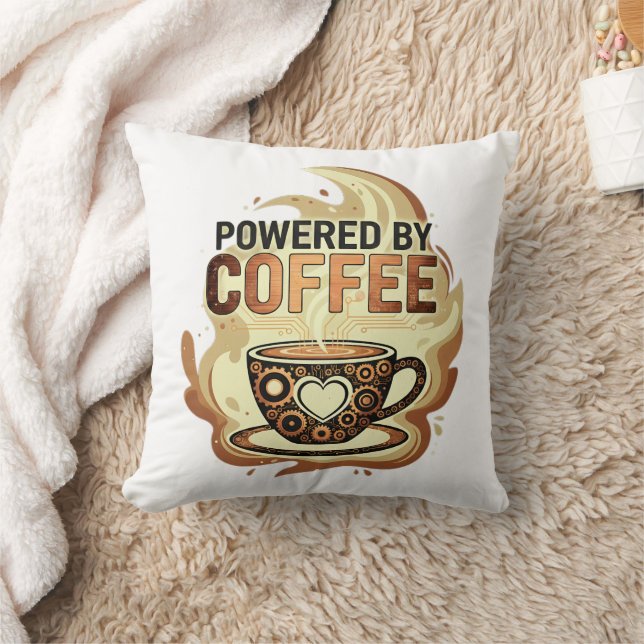 Coussin Moderne propulsé par le café – Typographie de café (Couverture)