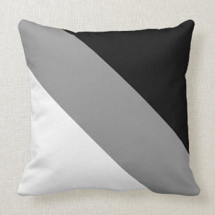 Coussin Moderne rayé en diagonale noir gris et blanc