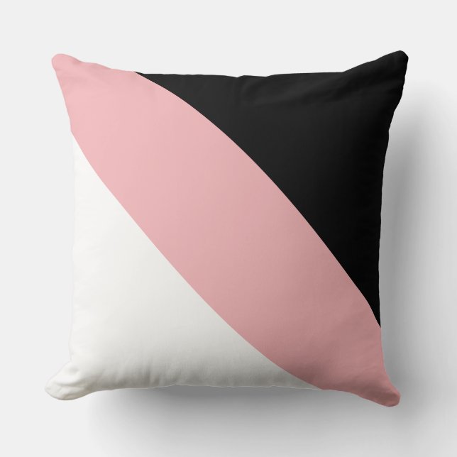 Coussin Moderne rayures diagonales noir rose et blanc (Recto)