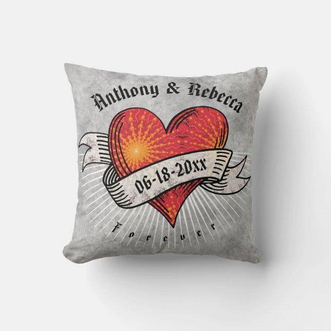 Coussin Moderne Red Heart Ajouter des noms, des dates et d (Recto)
