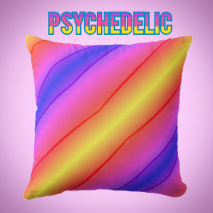 Coussin Moderne Retro Psychédélique rayures Multi Couleur